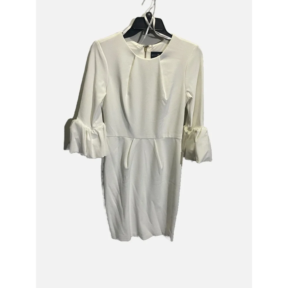 Betsy & Adam Sheath Dress Womens 6 White Ruffle Cuff Sleeve Cocktail Bridal Part